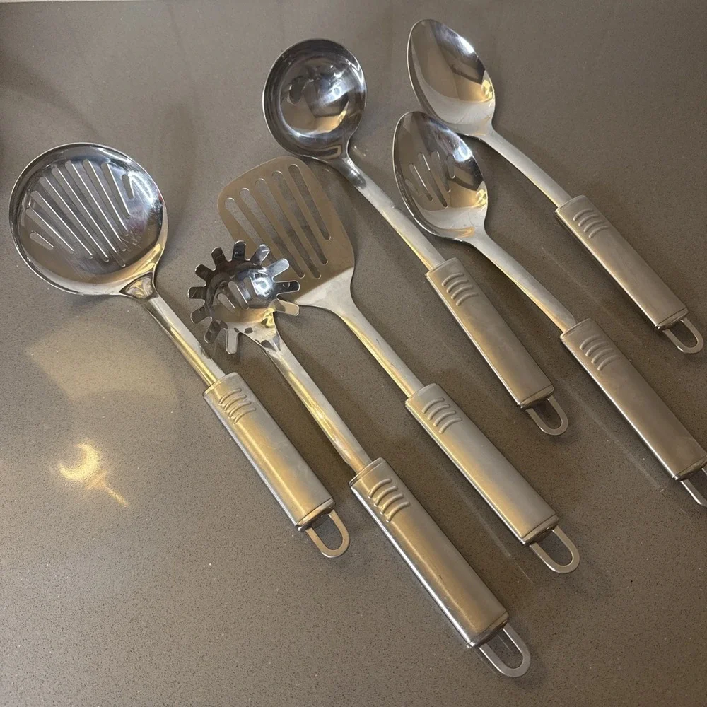 Vintage 6 Pc Stainless Steel Kitchen Utensil Set Heavy Duty 18/8 Hanging Loops